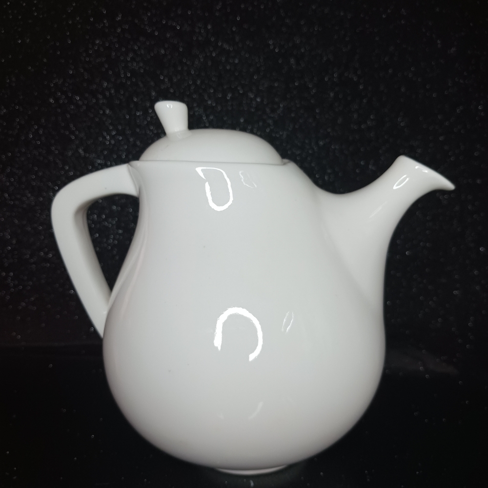 Vintage White Glazed Ceramic Tea Pot.